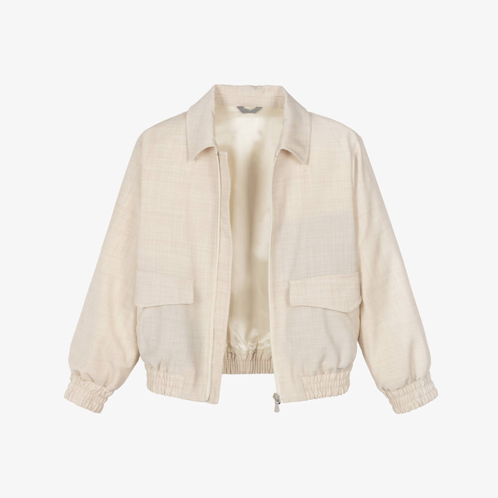 Eleventy-Boys Beige Wool Zip-Up Jacket | Childrensalon