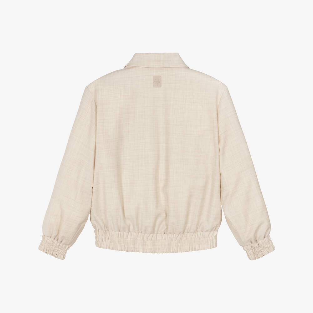 Eleventy-Boys Beige Wool Zip-Up Jacket | Childrensalon