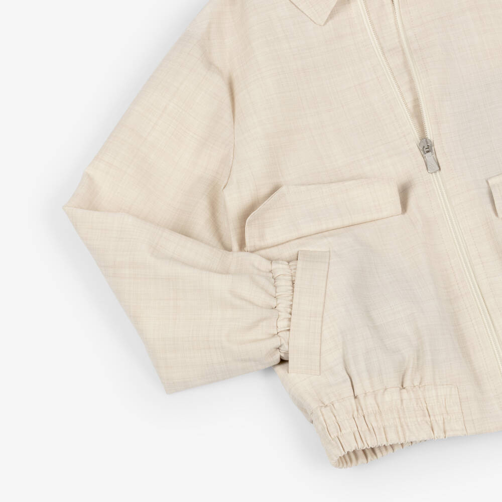 Eleventy-Boys Beige Wool Zip-Up Jacket | Childrensalon