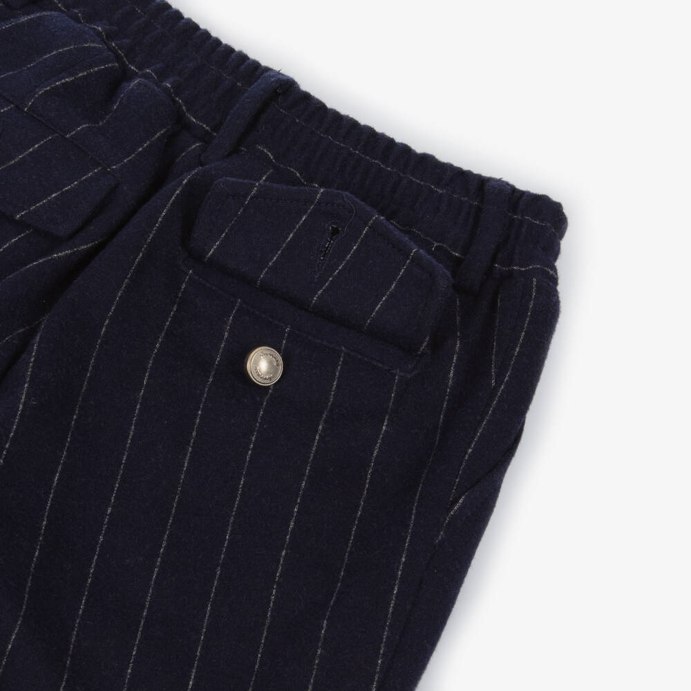 Eleventy-Boys Blue Pinstripe Drawstring Trousers | Childrensalon