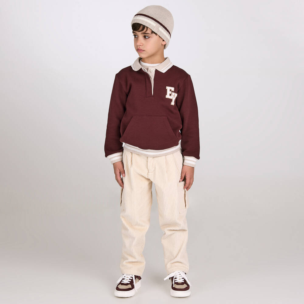 Eleventy-Boys Burgundy Cotton Polo-Style Sweatshirt | Childrensalon