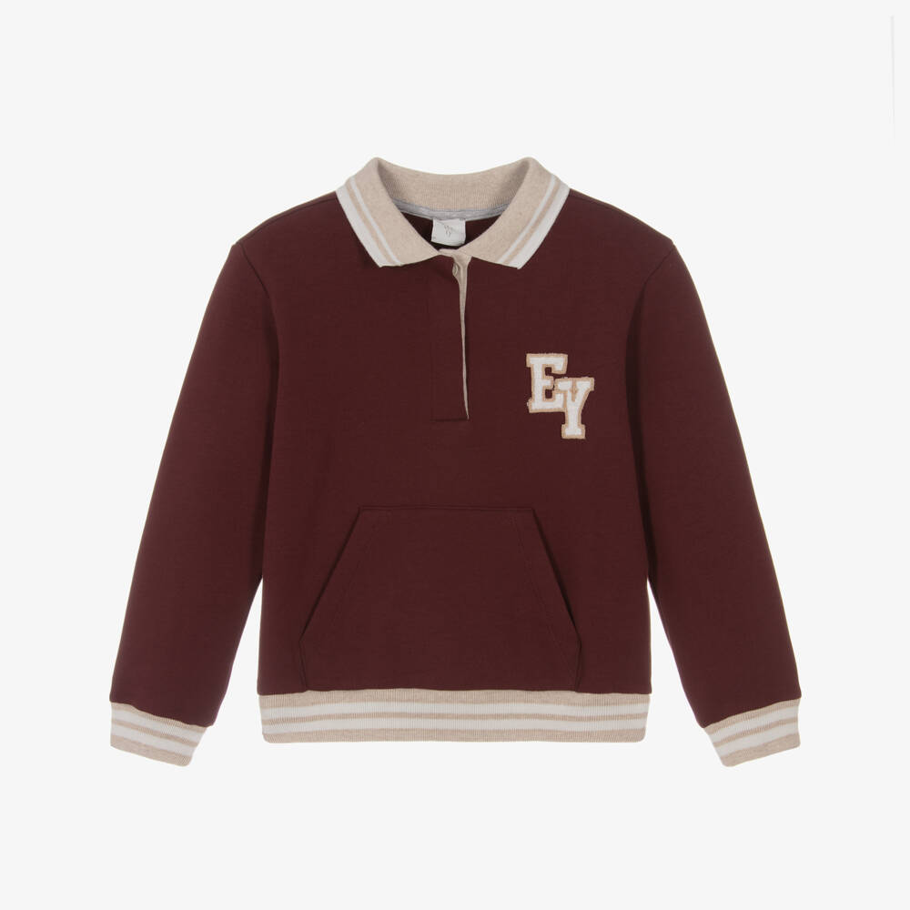 Eleventy-Boys Burgundy Cotton Polo-Style Sweatshirt | Childrensalon