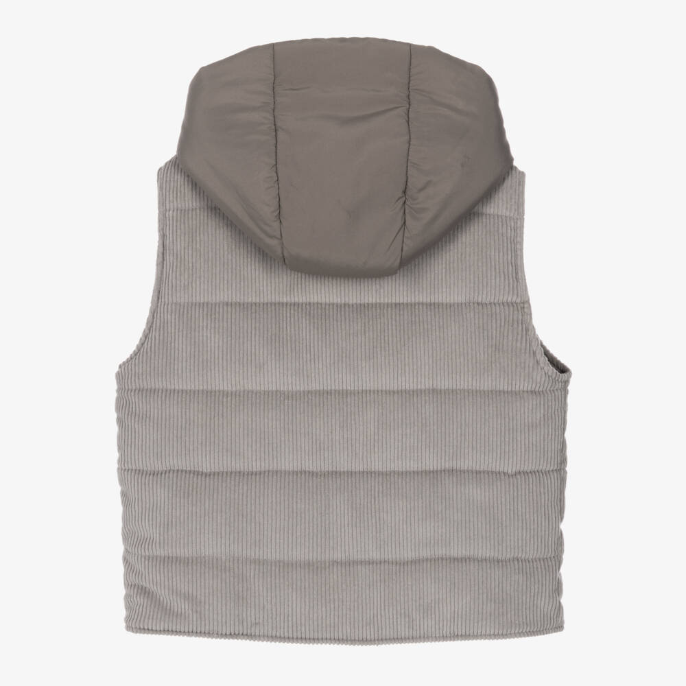 Eleventy-Boys Grey Corduroy Hooded Gilet | Childrensalon