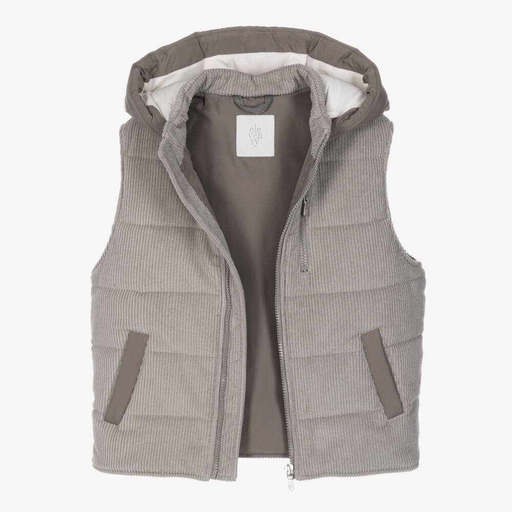 Eleventy-Boys Grey Corduroy Hooded Gilet | Childrensalon