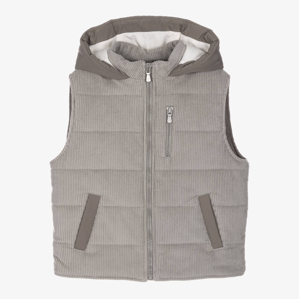 Eleventy-Boys Grey Corduroy Hooded Gilet | Childrensalon
