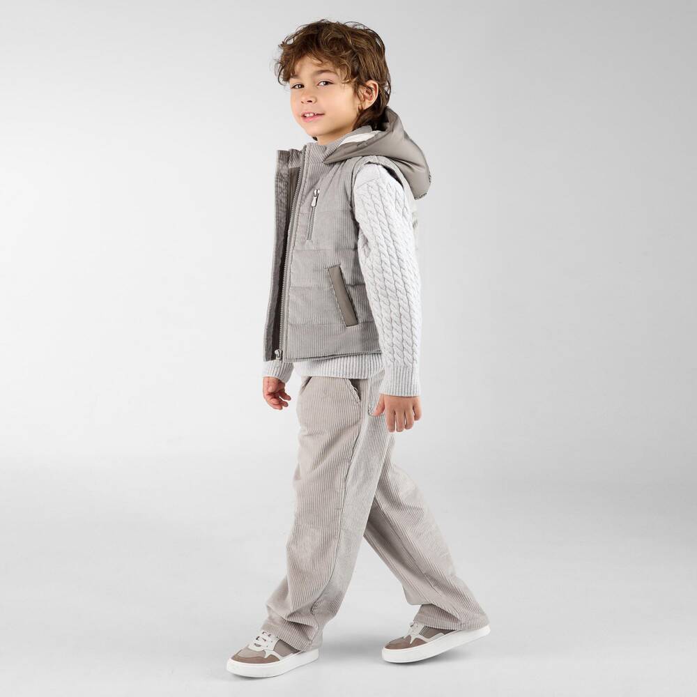 Eleventy-Boys Grey Corduroy Hooded Gilet | Childrensalon