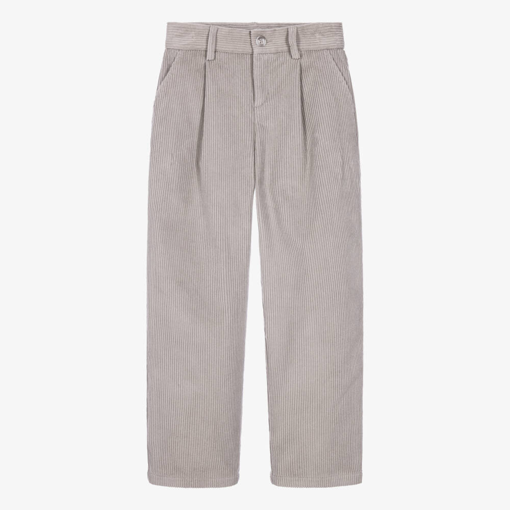 Eleventy-Boys Grey Cotton Corduroy Trousers | Childrensalon