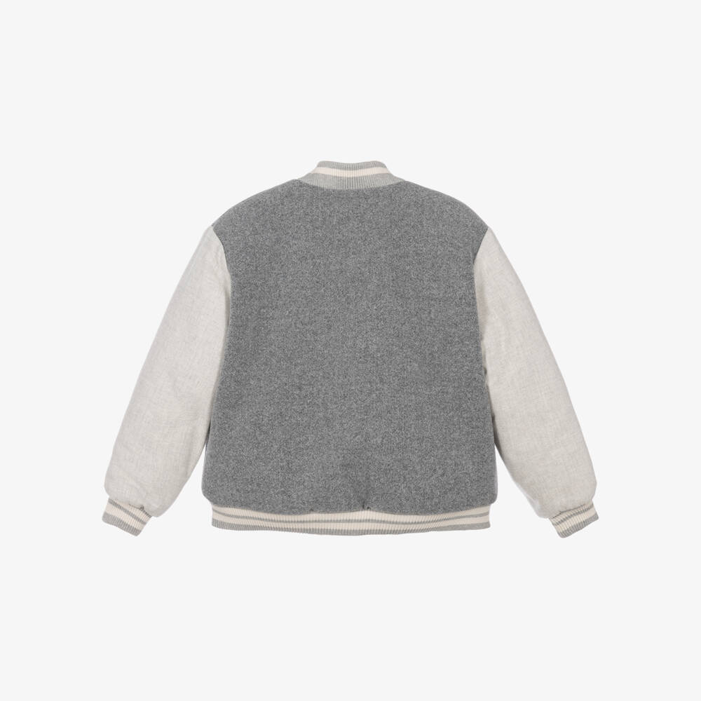 Eleventy-Boys Grey Felted Varsity-Style Jacket | Childrensalon
