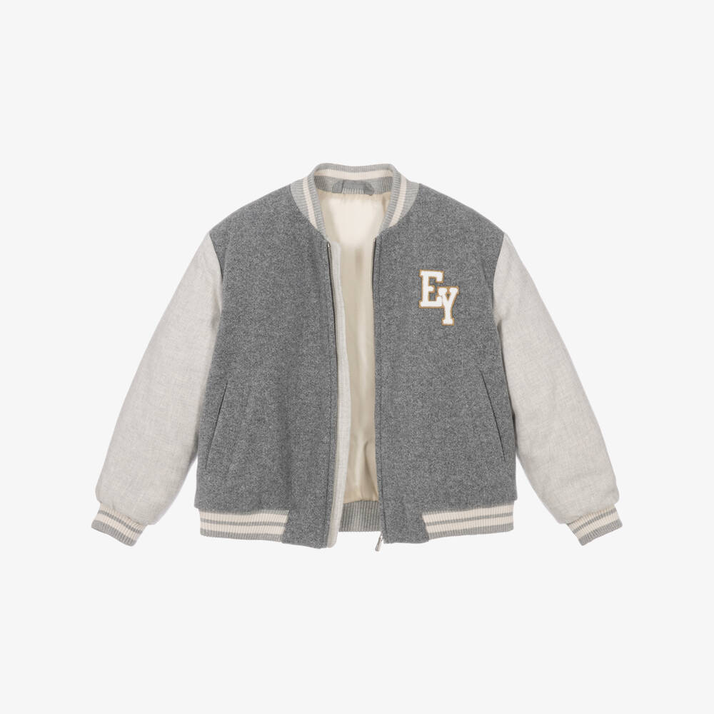 Eleventy-Boys Grey Felted Varsity-Style Jacket | Childrensalon