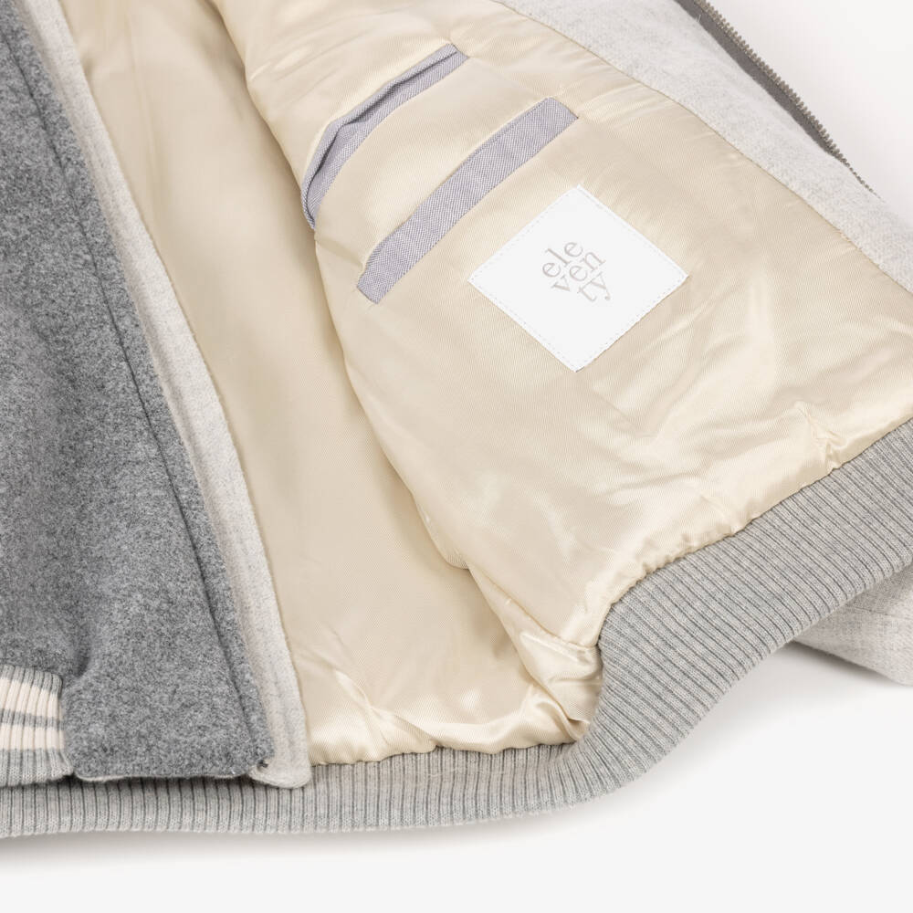 Eleventy-Boys Grey Felted Varsity-Style Jacket | Childrensalon