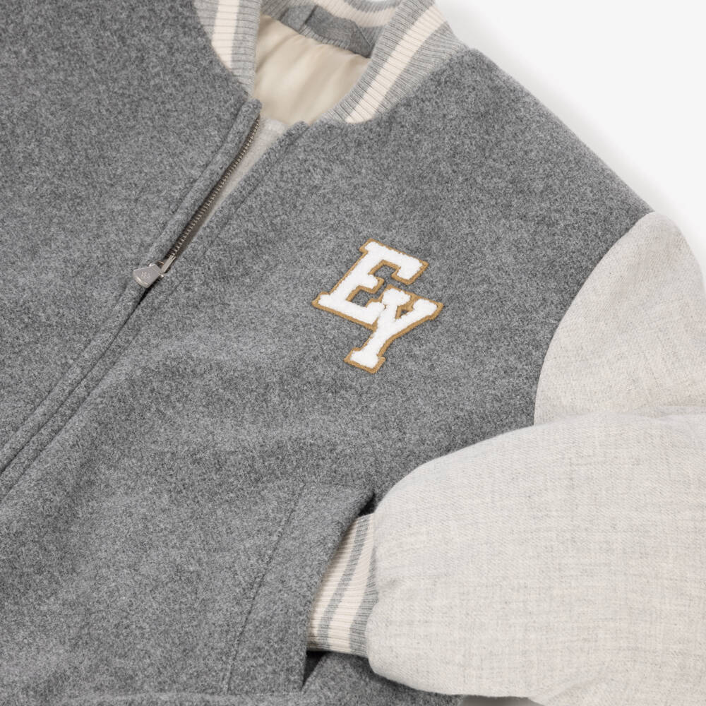 Eleventy-Boys Grey Felted Varsity-Style Jacket | Childrensalon