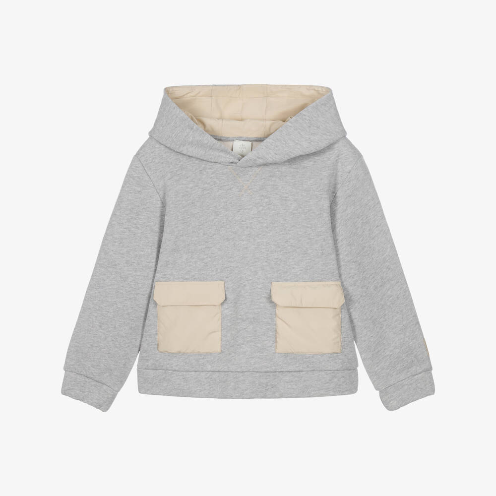 Eleventy-Boys Grey Marl Hoodie with Silky Pockets | Childrensalon