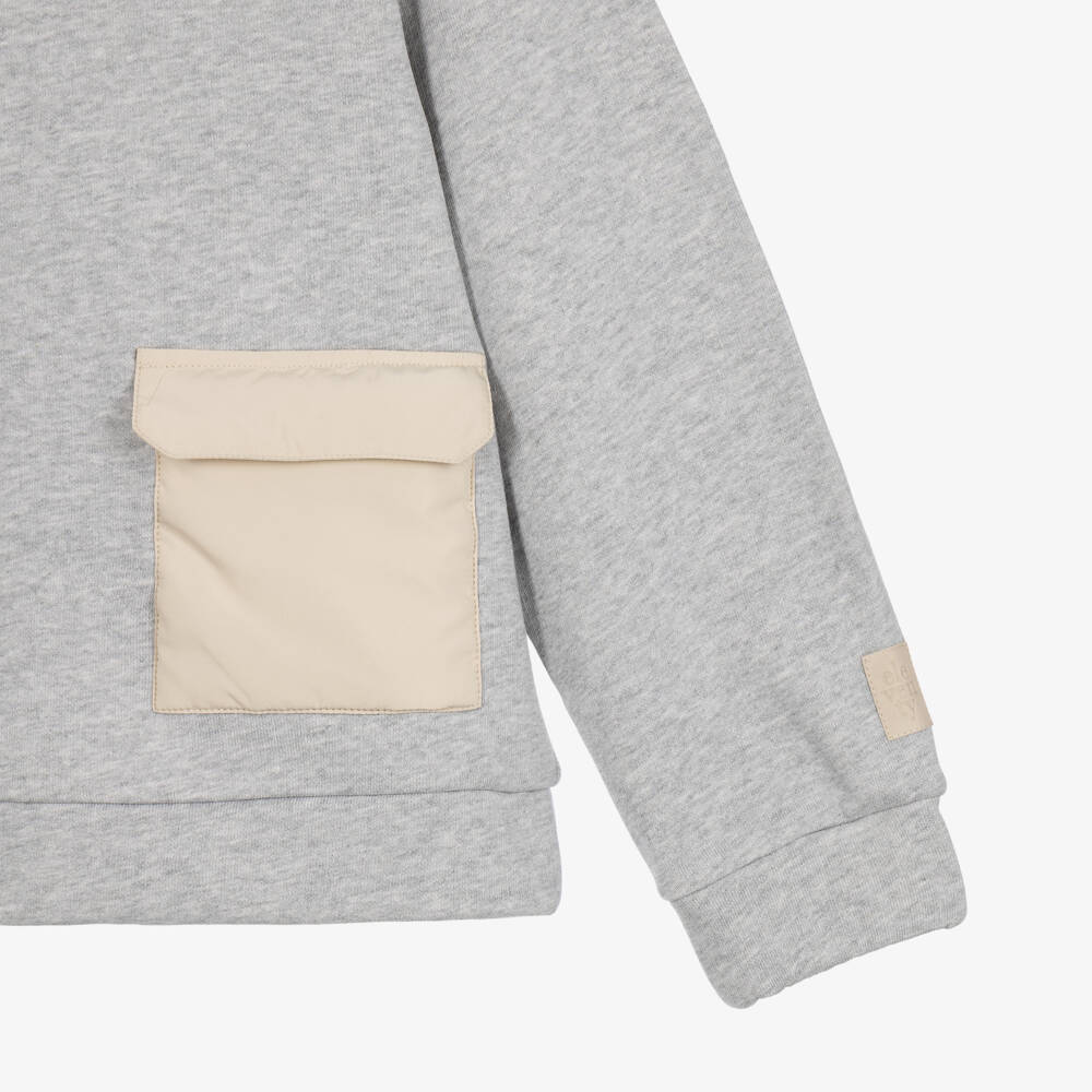 Eleventy-Boys Grey Marl Hoodie with Silky Pockets | Childrensalon