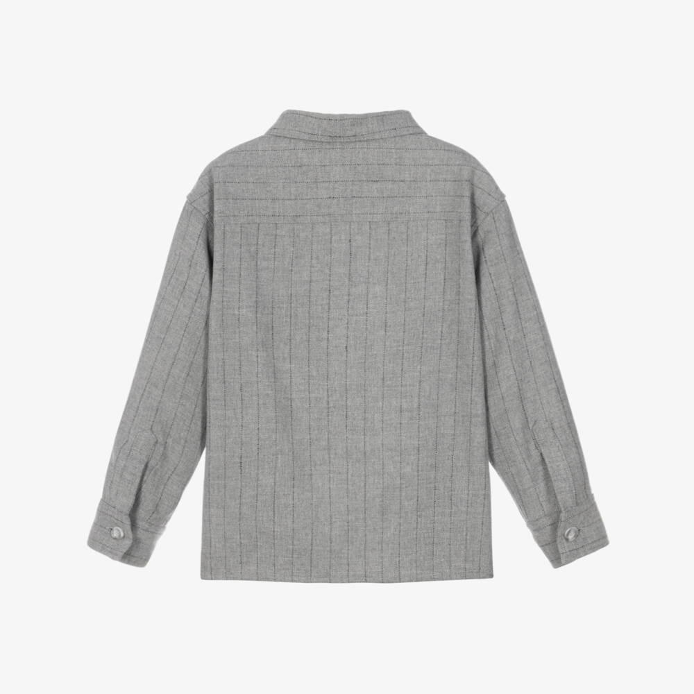 Eleventy-Boys Grey Wool Blend Striped Shirt | Childrensalon