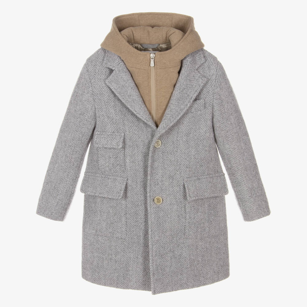 Wool Coat Grey Coat Boys Boys Grey Herringbone Wool Coat With