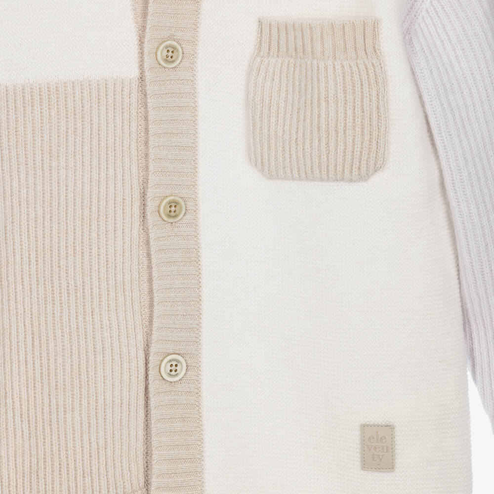 Eleventy-Boys Ivory & Beige Knitted Cardigan | Childrensalon