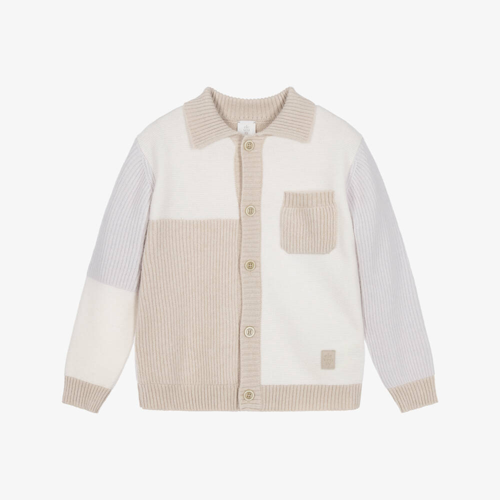 Eleventy-Boys Ivory & Beige Knitted Cardigan | Childrensalon