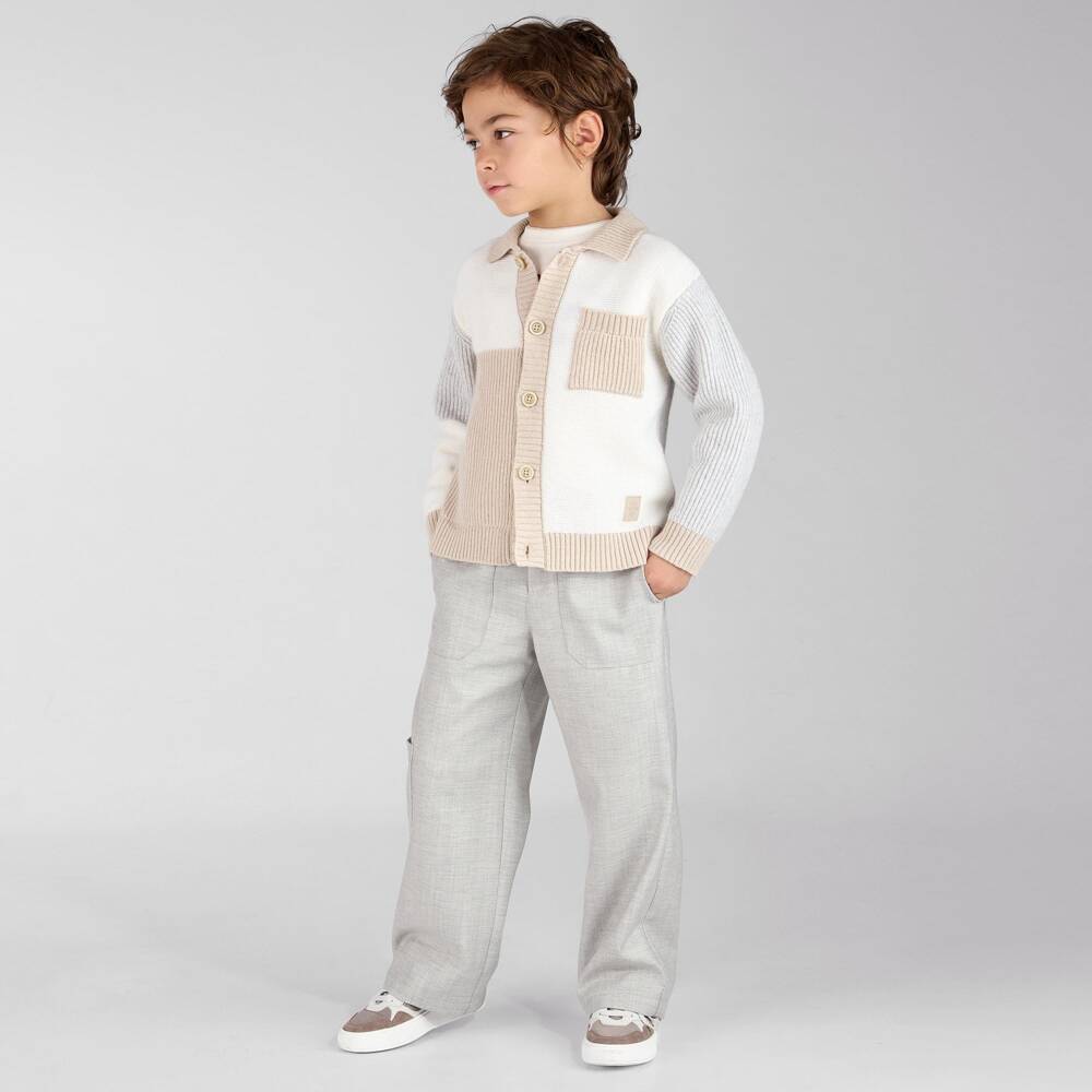 Eleventy-Boys Ivory & Beige Knitted Cardigan | Childrensalon