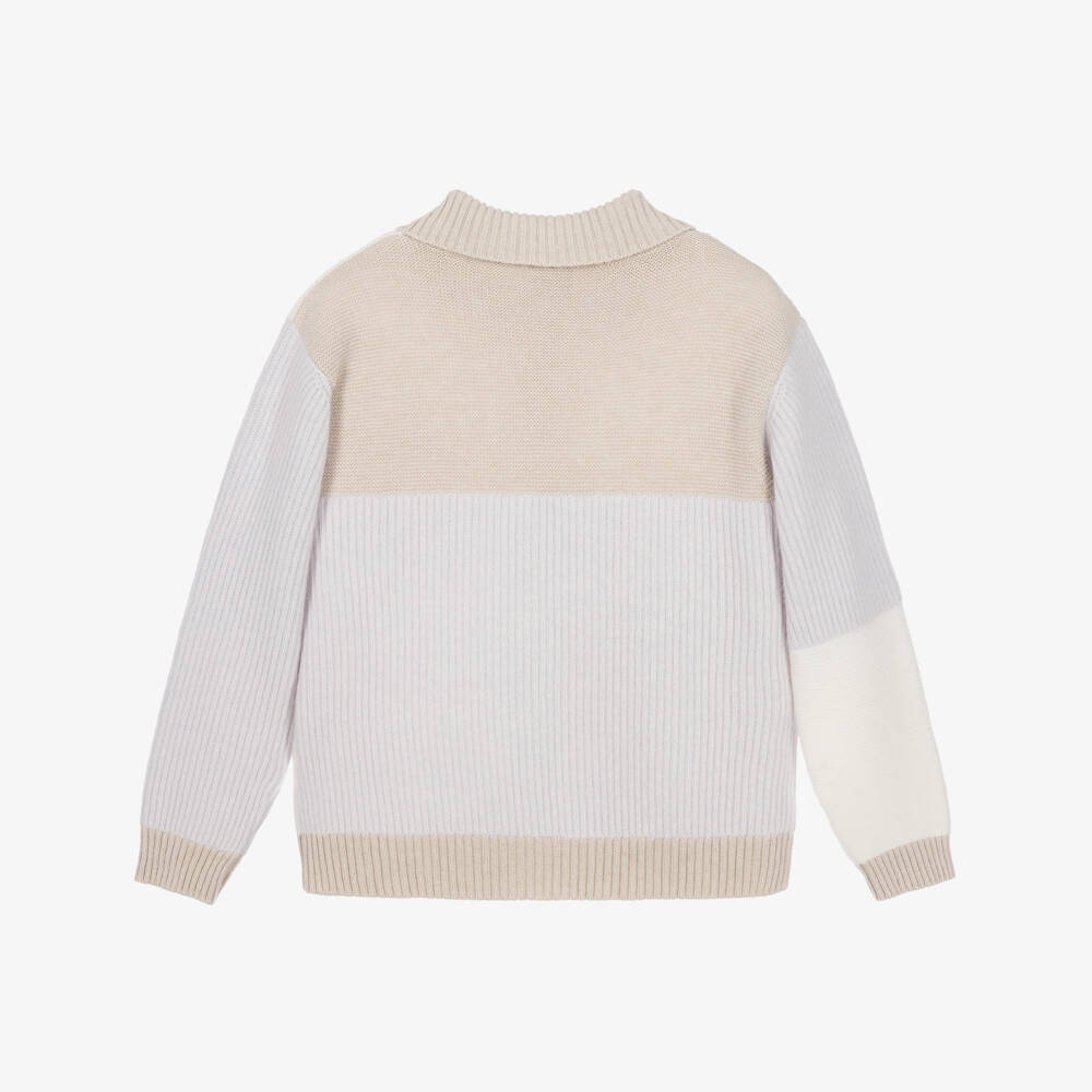 Eleventy-Boys Ivory & Beige Knitted Cardigan | Childrensalon