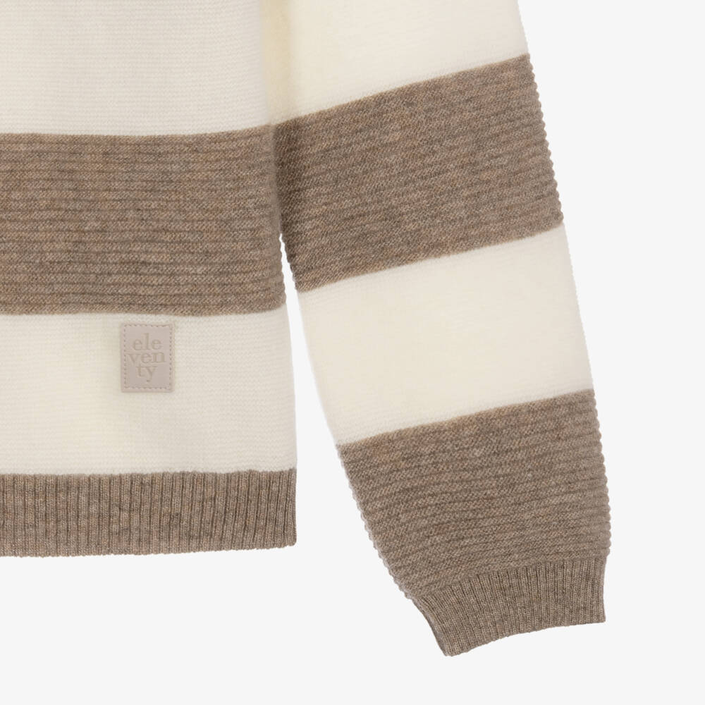 Eleventy-Boys Ivory & Beige Stripe Wool & Cashmere Sweater | Childrensalon