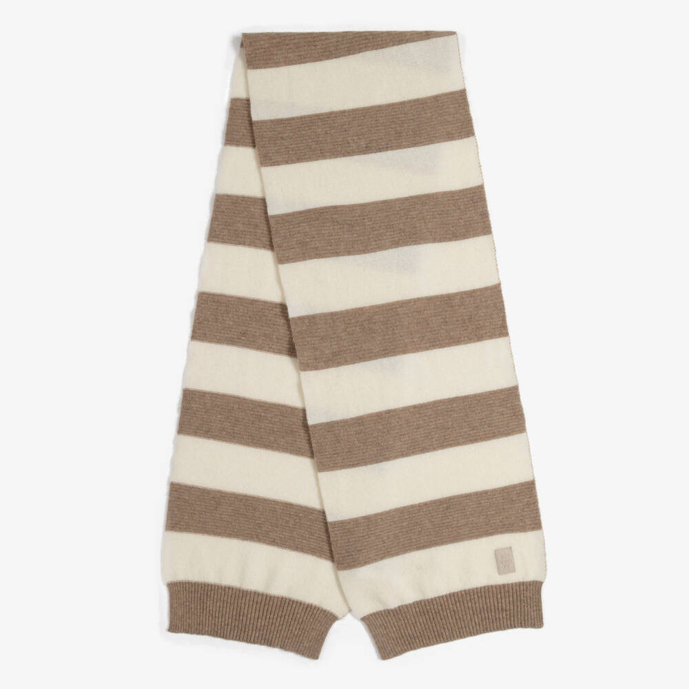 Eleventy-Boys Ivory & Beige Stripe Wool Hat & Scarf Set | Childrensalon