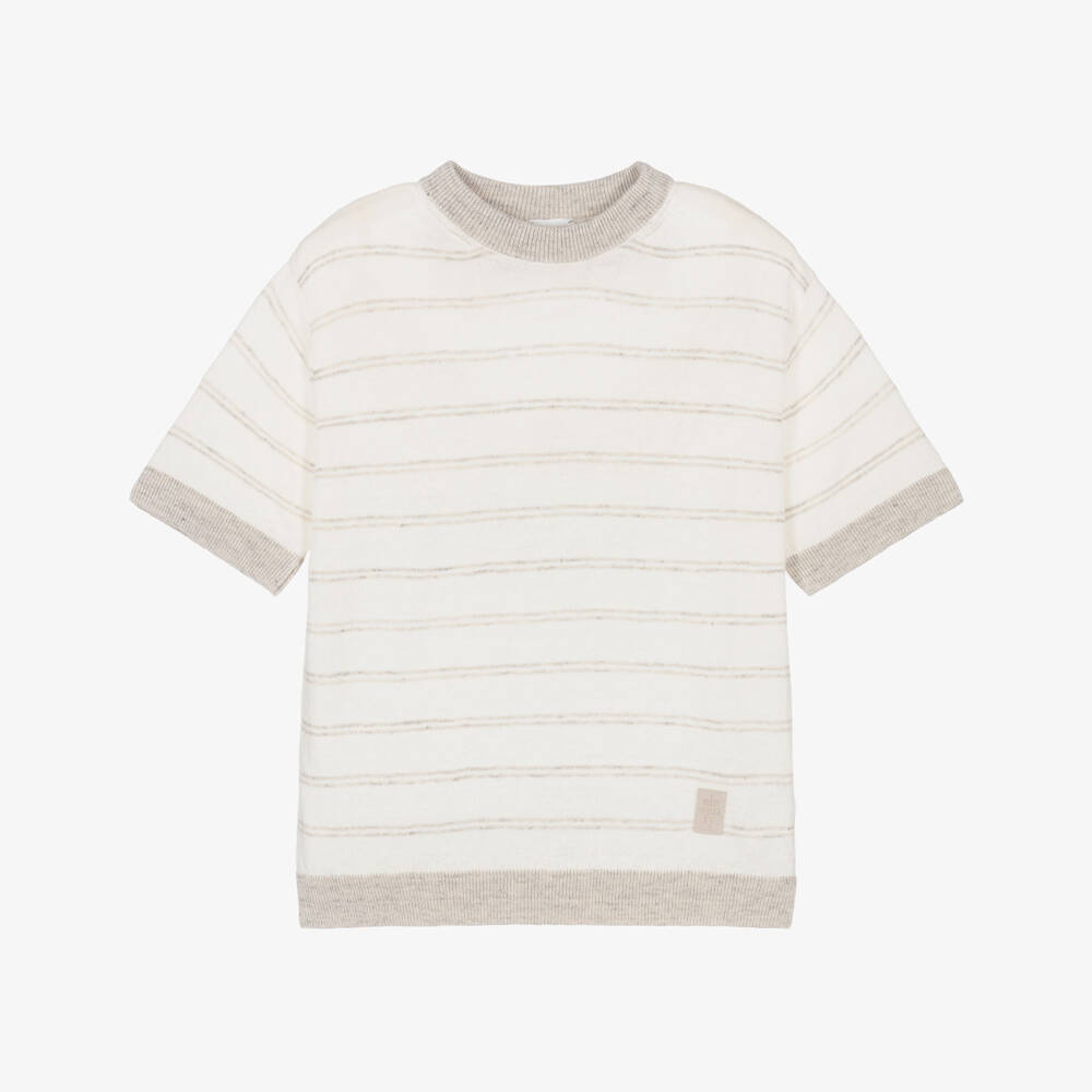 Eleventy-Топ кремово-бежевый в полоску трикотажный для мальчиков | Childrensalon