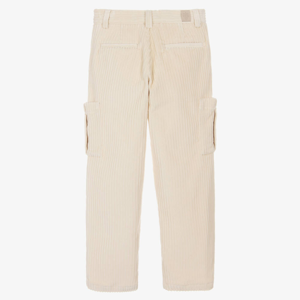 Eleventy-Boys Ivory Cotton Corduroy Cargo Trousers | Childrensalon