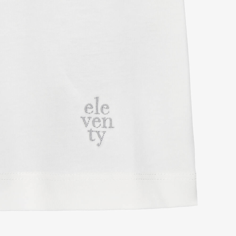 Eleventy-Boys Ivory Cotton T-Shirt with Ribbed Neck | Childrensalon