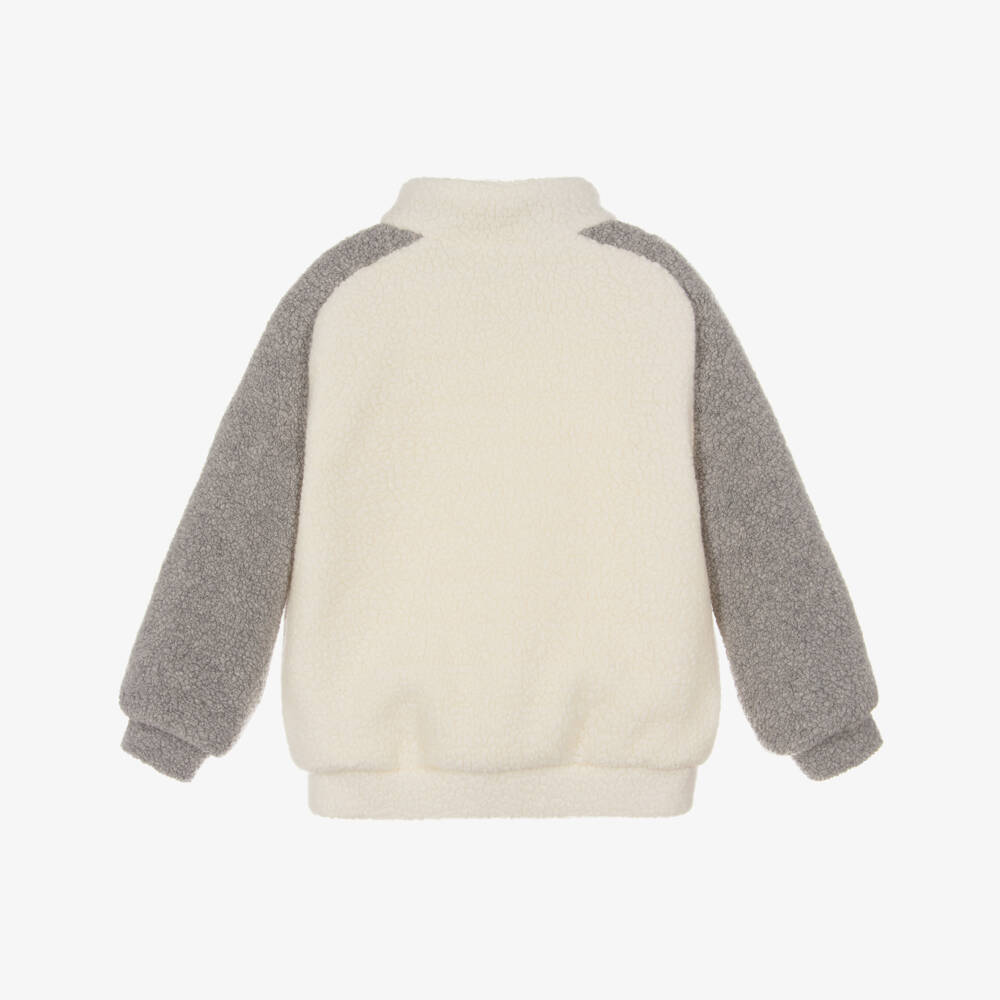 Eleventy-Boys Ivory & Grey Sherpa Fleece Jacket | Childrensalon