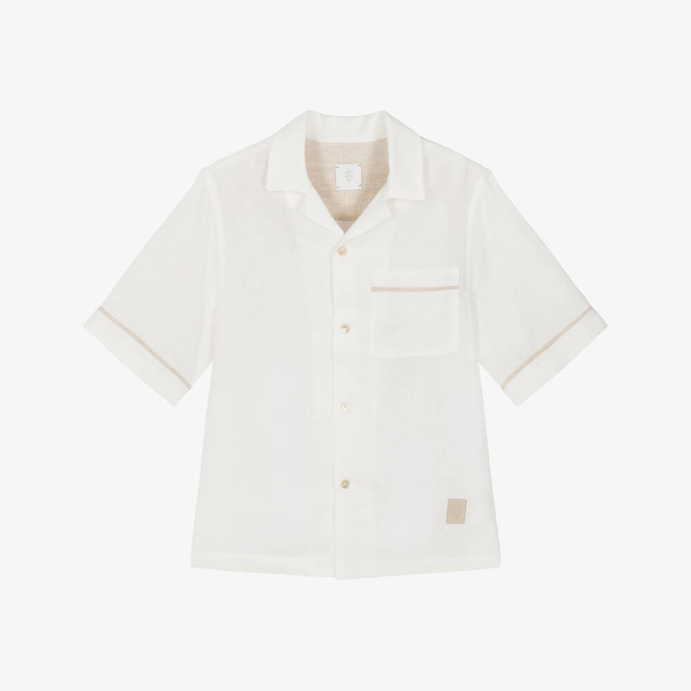 Eleventy-Рубашка кремовая из льна с нагрудным карманом для мальчиков | Childrensalon