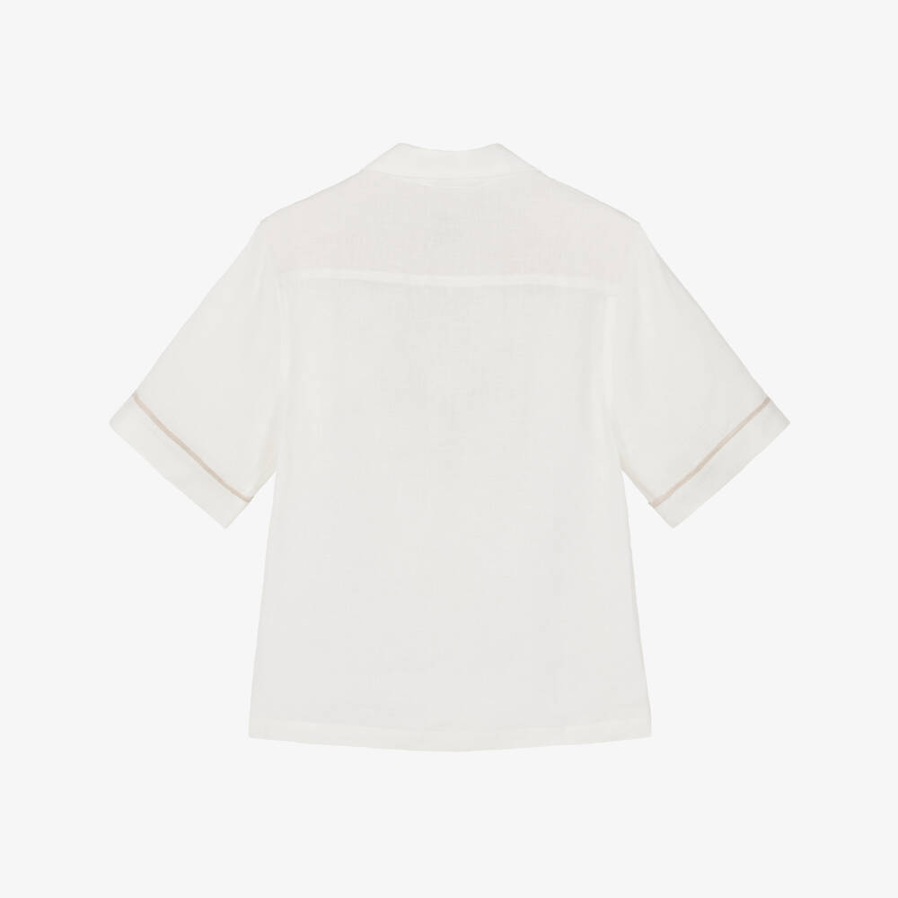 Eleventy-Рубашка кремовая из льна с нагрудным карманом для мальчиков | Childrensalon