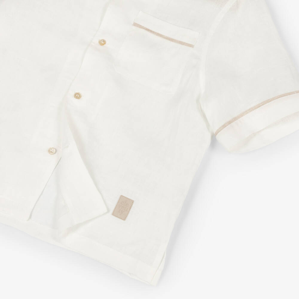 Eleventy-Рубашка кремовая из льна с нагрудным карманом для мальчиков | Childrensalon