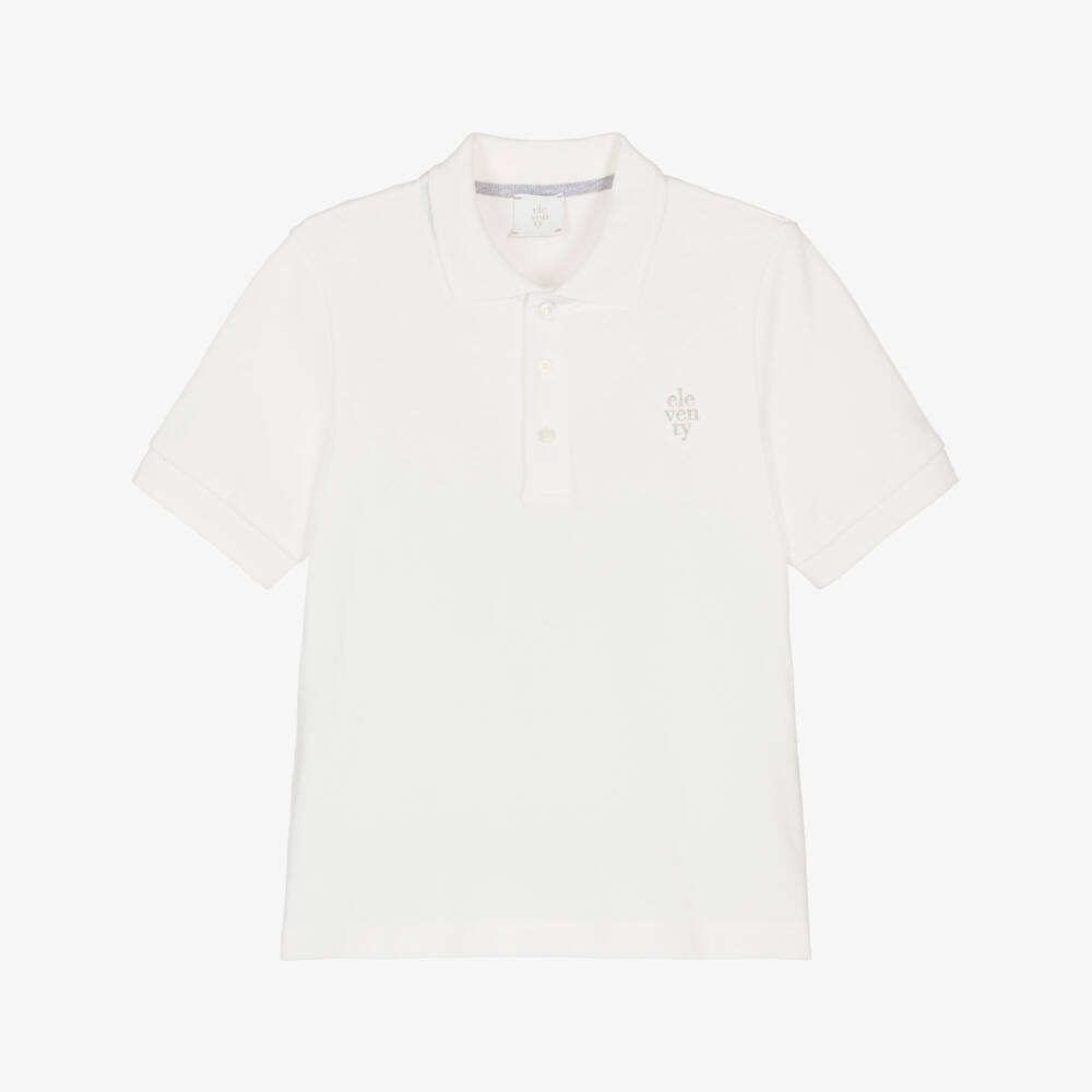 Eleventy-Рубашка поло кремовая с вышитым логотипом для мальчиков  | Childrensalon