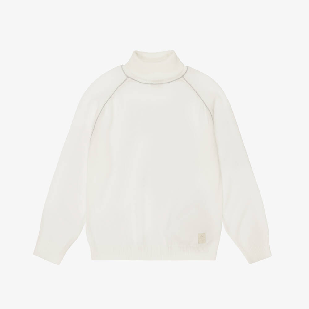 Eleventy-Boys Ivory Roll Neck Wool Sweater | Childrensalon
