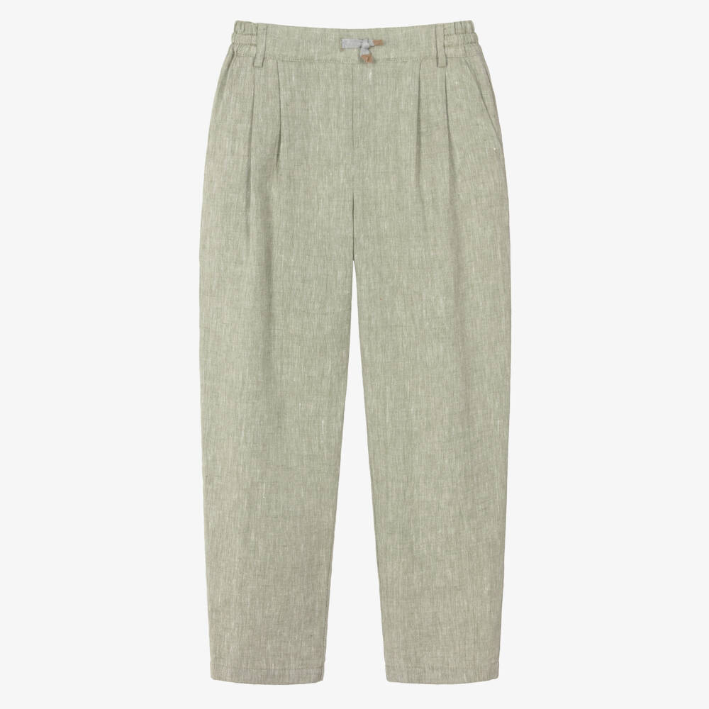 Eleventy-Boys Pale Green Marl Drawstring Trousers | Childrensalon