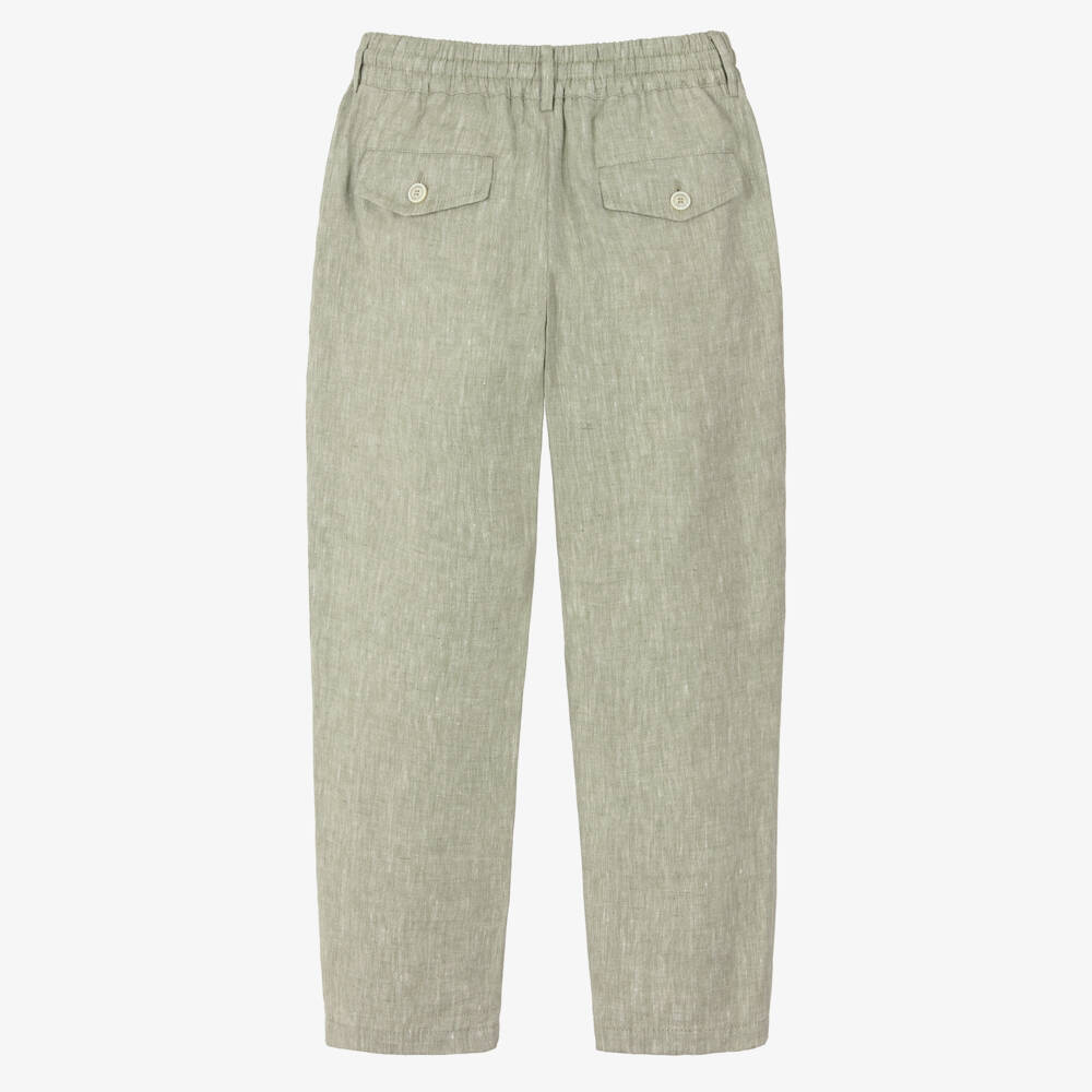 Eleventy-Boys Pale Green Marl Drawstring Trousers | Childrensalon