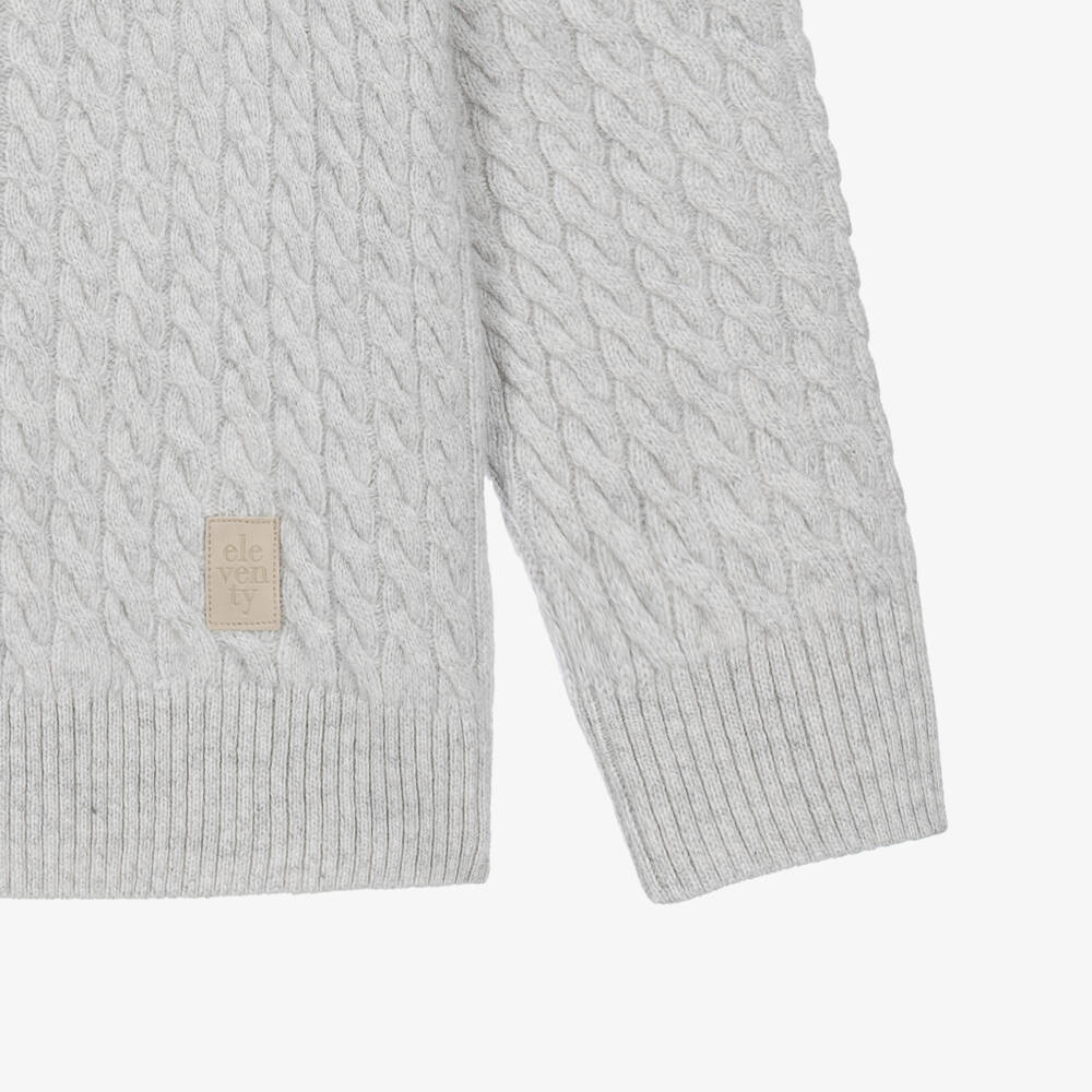 Eleventy-Boys Pale Grey Cable Knit Sweater | Childrensalon