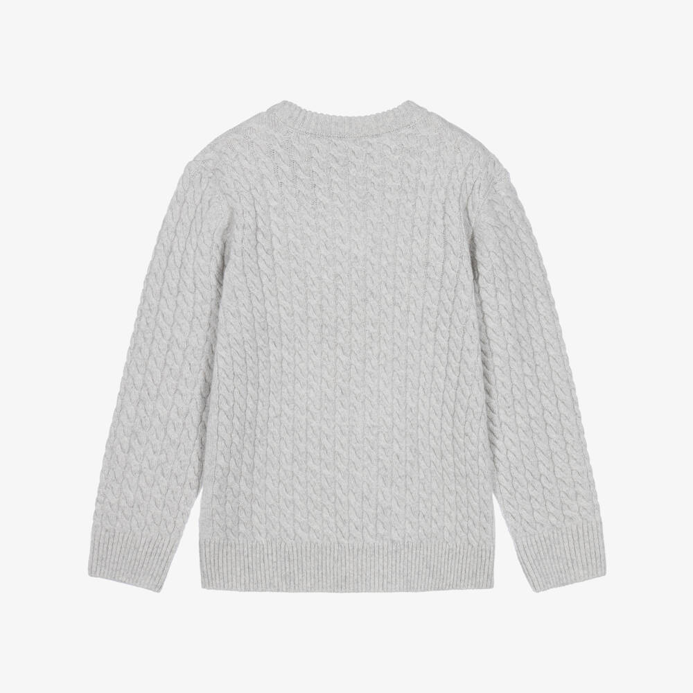 Eleventy-Boys Pale Grey Cable Knit Sweater | Childrensalon