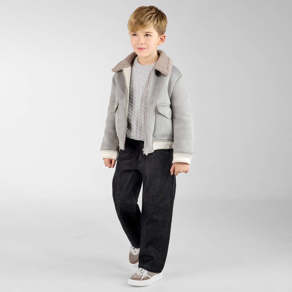 Eleventy-Boys Pale Grey Cable Knit Sweater | Childrensalon