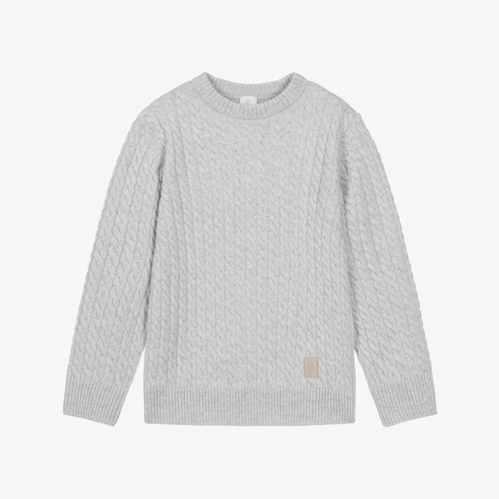Eleventy-Boys Pale Grey Cable Knit Sweater | Childrensalon