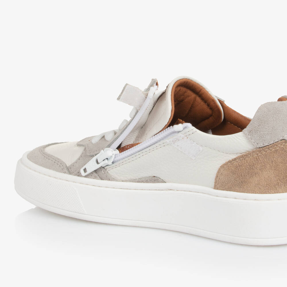 Eleventy-Boys White & Grey Leather Trainers | Childrensalon