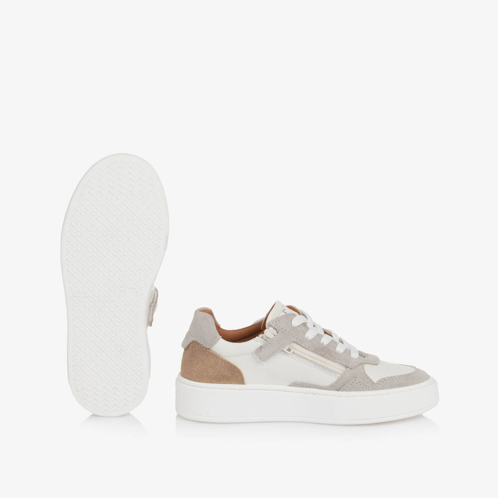 Eleventy-Boys White & Grey Leather Trainers | Childrensalon