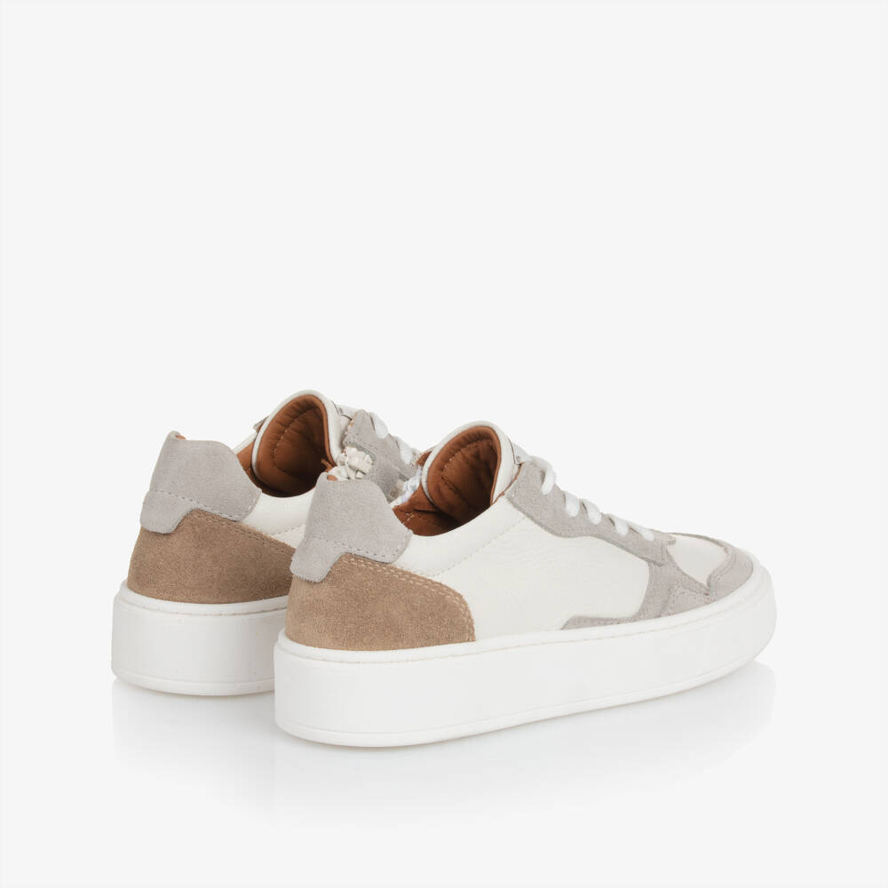 Eleventy-Boys White & Grey Leather Trainers | Childrensalon