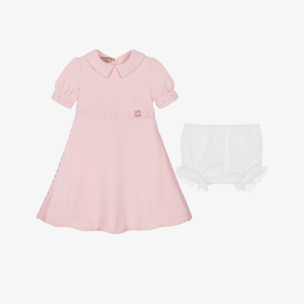 Elie Saab-Baby Girls Pink Dress with Embroidered Link Design | Childrensalon