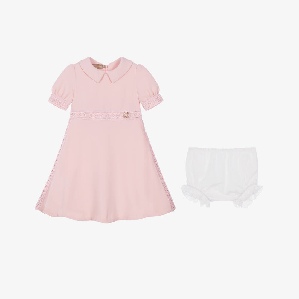 Elie Saab-Baby Girls Pink Dress with Embroidered Link Design | Childrensalon