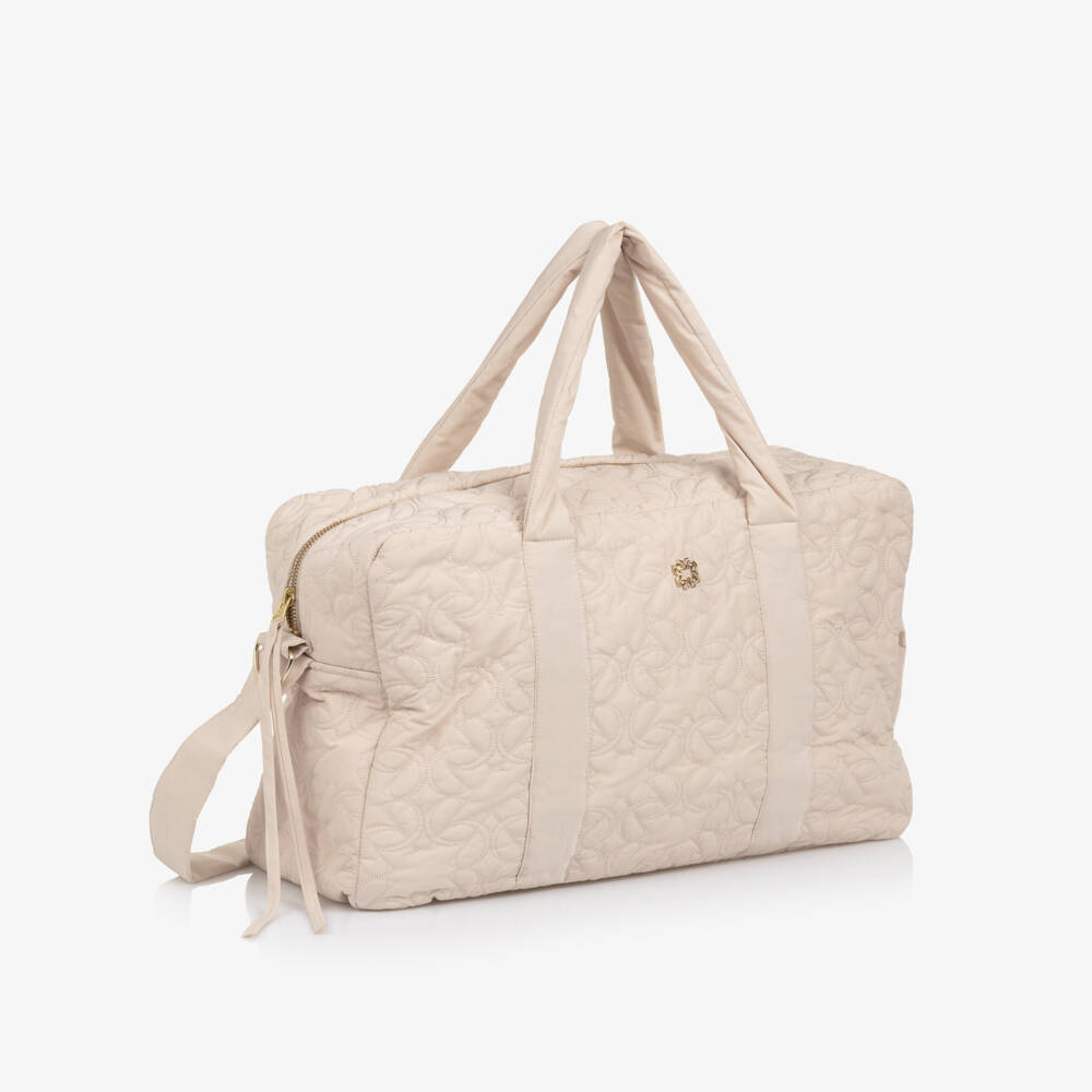 Elie Saab-Beige Quilted Changing Bag with Embroidered Logo Design (44cm) | Childrensalon