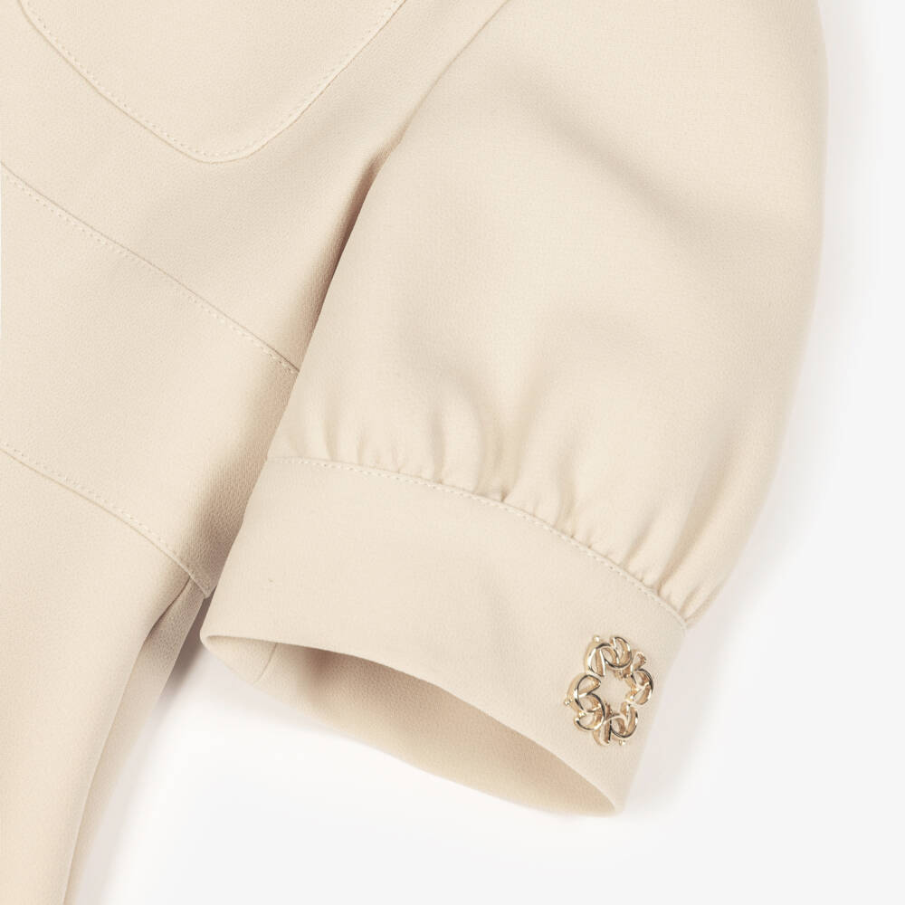 Elie Saab-Girls Beige Collared Crêpe Dress with Sparkly Bow | Childrensalon