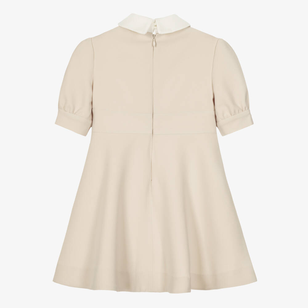 Elie Saab-Girls Beige Collared Crêpe Dress with Sparkly Bow | Childrensalon