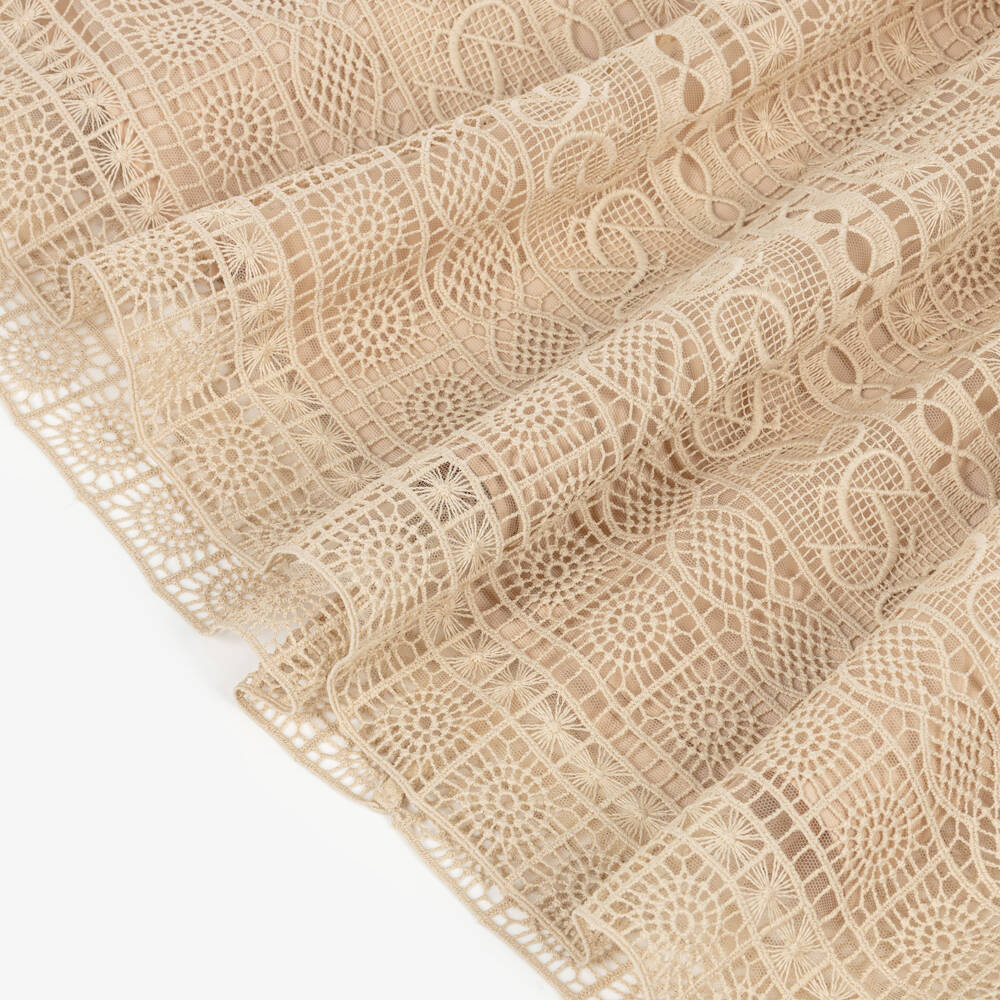 Elie Saab-تنورة قطن دانتيل غيبور لون بيج للبنات | Childrensalon