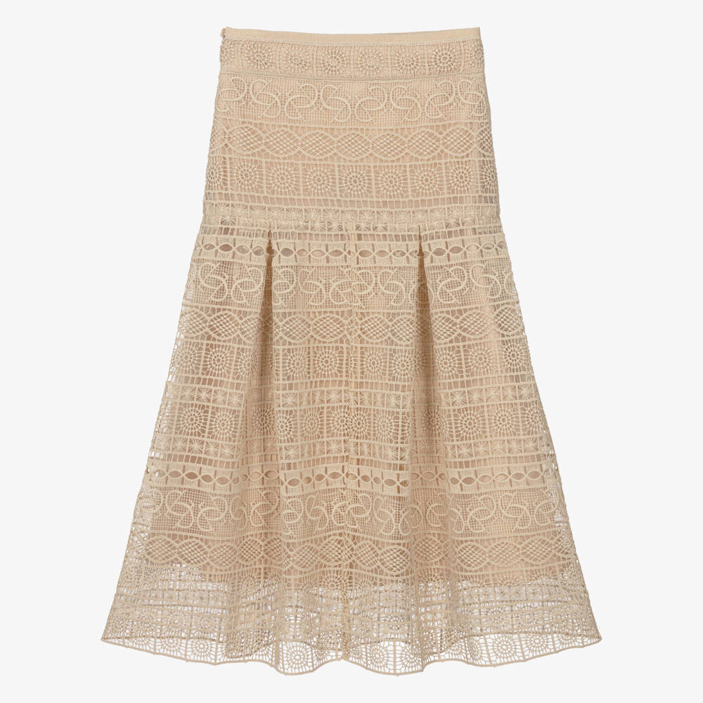 Elie Saab-تنورة قطن دانتيل غيبور لون بيج للبنات | Childrensalon
